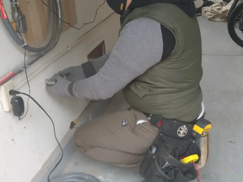 Electrician performing outlet wiring in a Ypsilanti garage